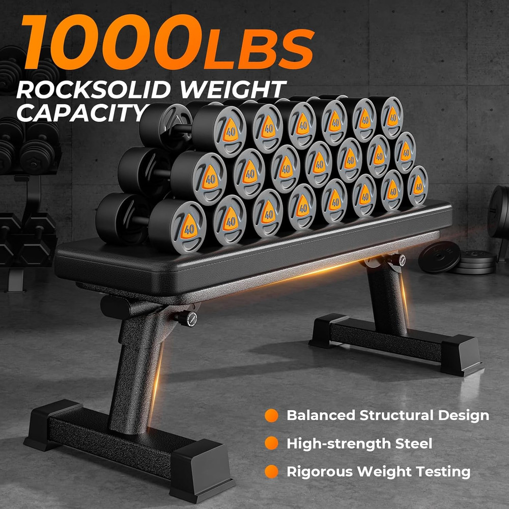 Semi-Commercial Foldable Flat Bench for Multi-Purpose Weight Training and Ab Wor