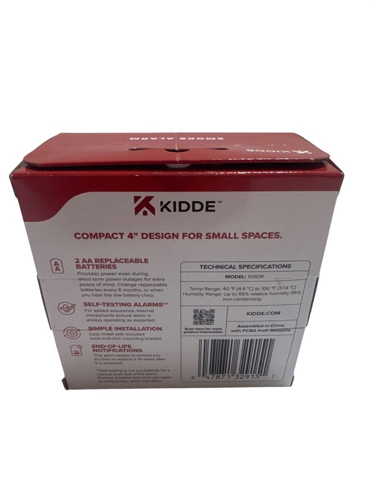 Kidde Compact Detect Smoke Alarm 2 AA Battery Powered Self Testing Twist Mount