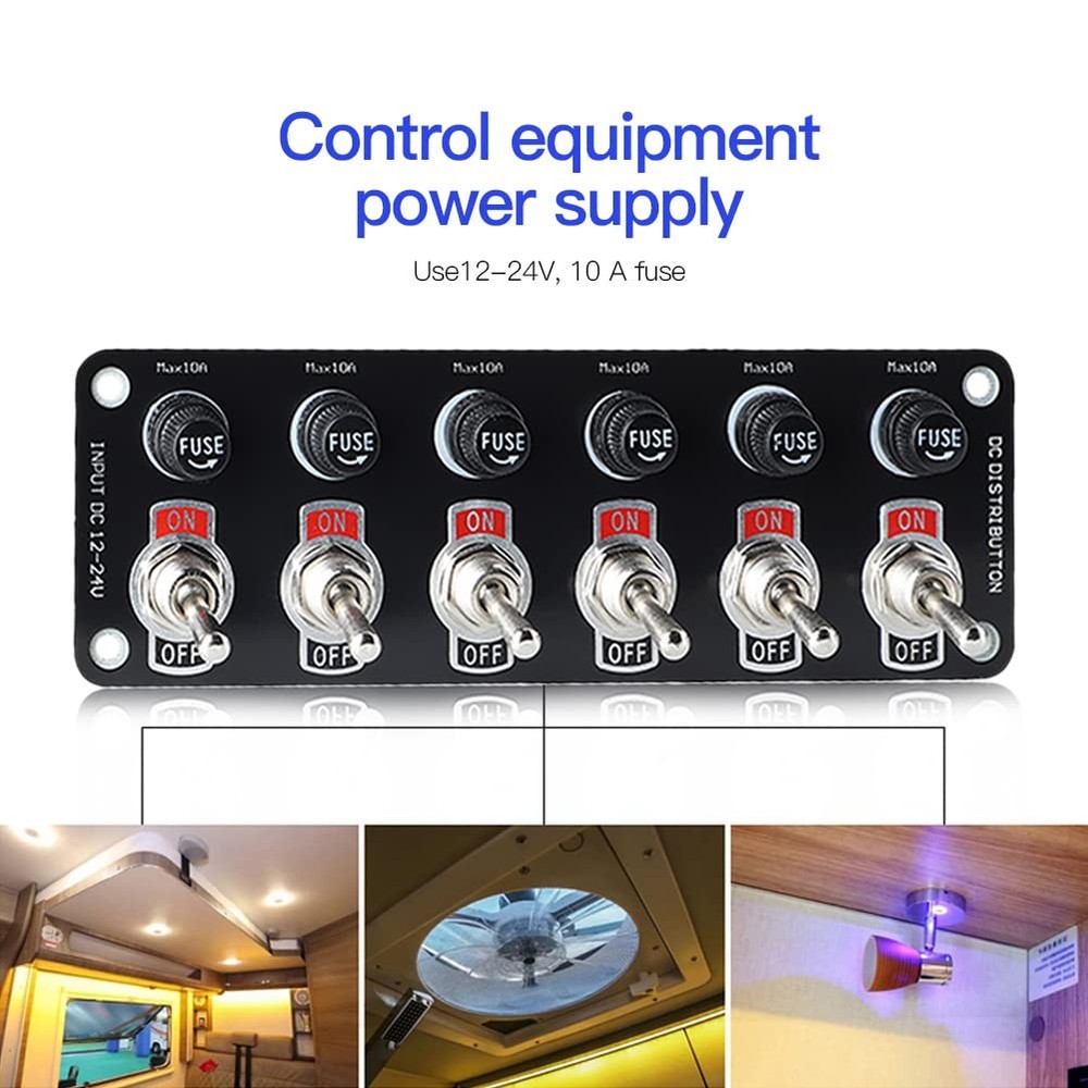 Waterproof Toggle Switch Panel Kit, DC 12V 6-in-1 Toggle Switch with 10A Fuse ON