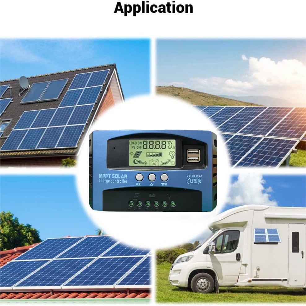 Solar Charge Controller MPPT 100A LCD Display 12V 24V Dual USB Solar Controller