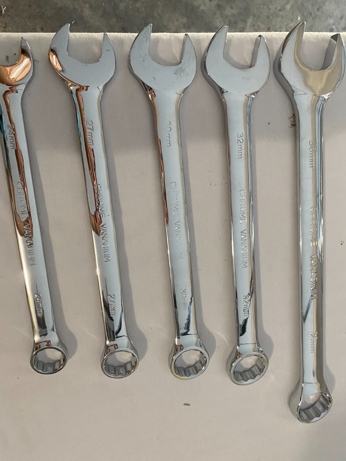 Set of 5 New Combination Wrenches 36, 32, 30, 27 and 24mm. Chrome Vanadium
