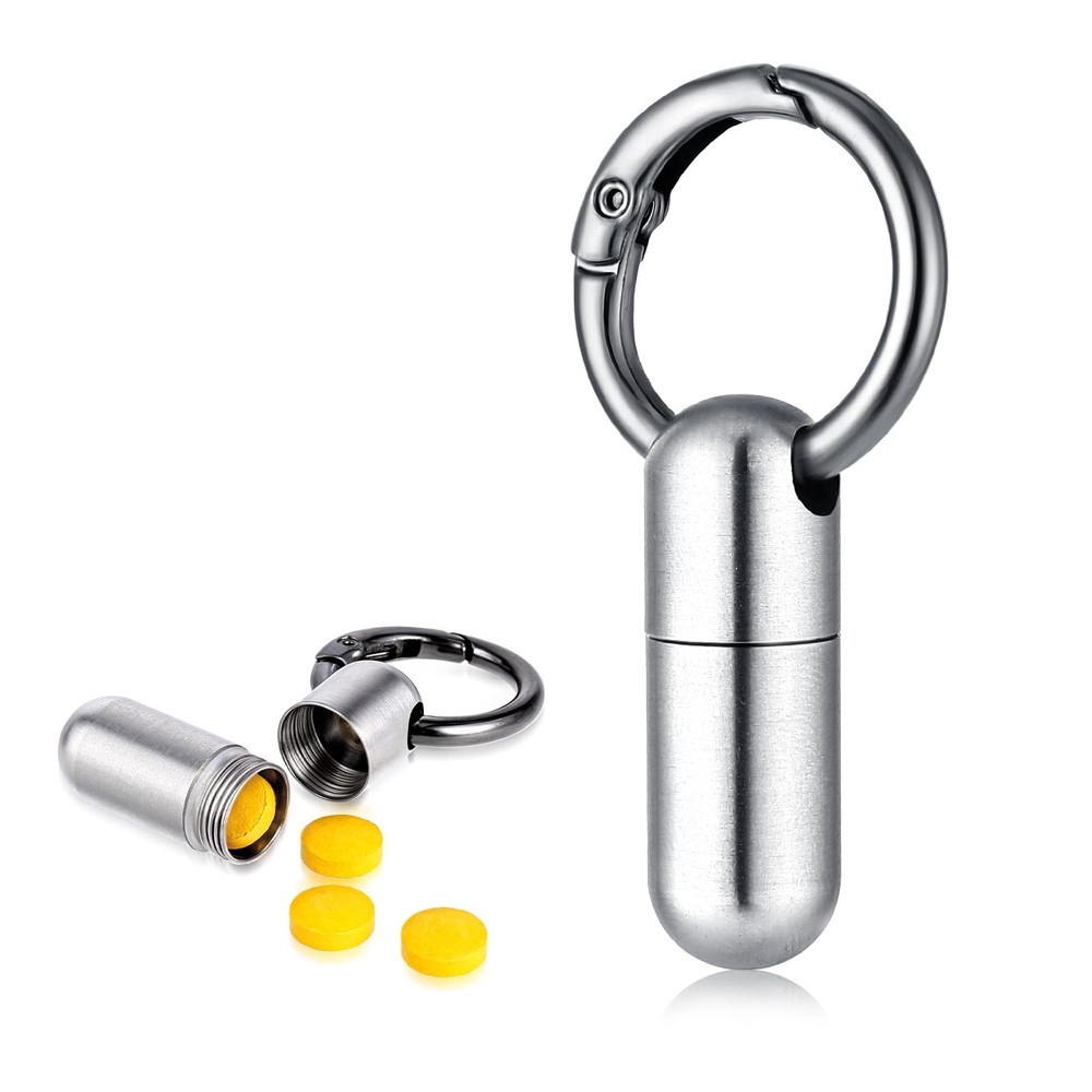 Small Pill Case Keychain Portable Waterproof Titanium Pocket Small, Silver