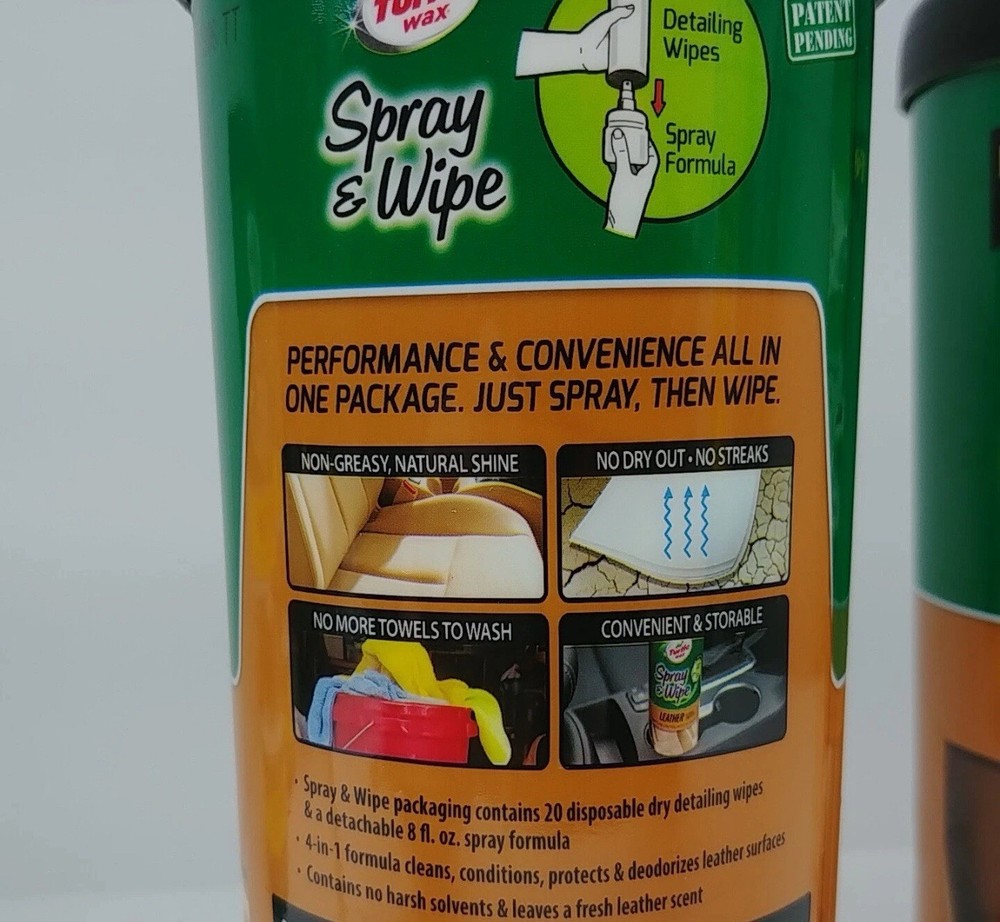 🔥(2-PACK) Turtle Wax Spray & Wipe LEATHER Clean Condition Protect & Remove Odor