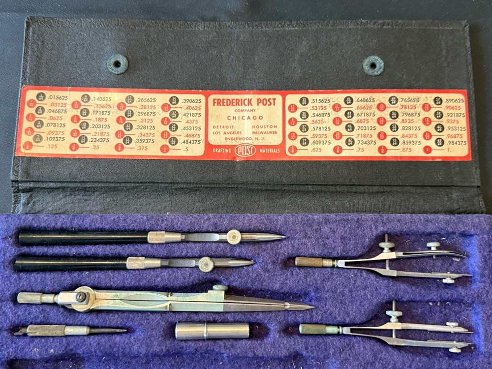 Vintage Frederick Post Excelsior 704 Drafting Compass Set Complete