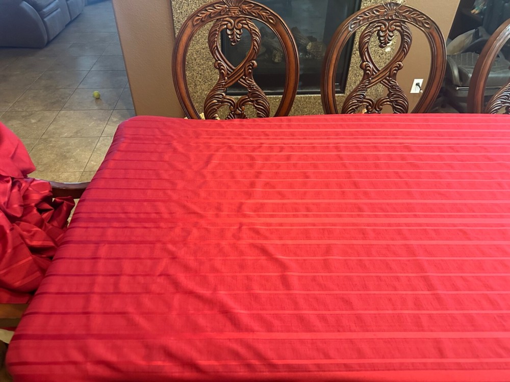 Damask Striped Rectangle 115 x 61 Red Tablecloth Holiday Machine Washable