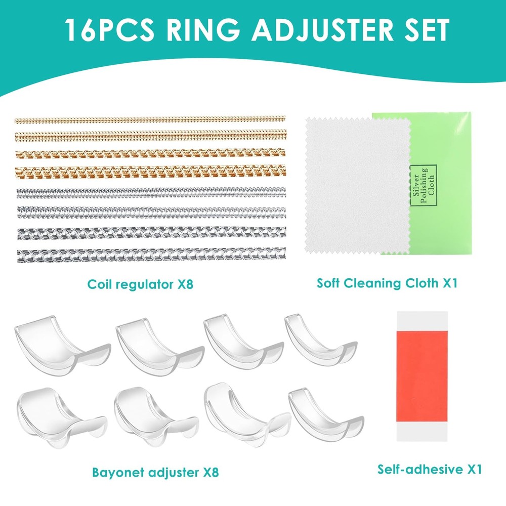 ABCDMM Ring Sizer Adjuster for Loose Rings, 16 Pack, Adjustable, transparent