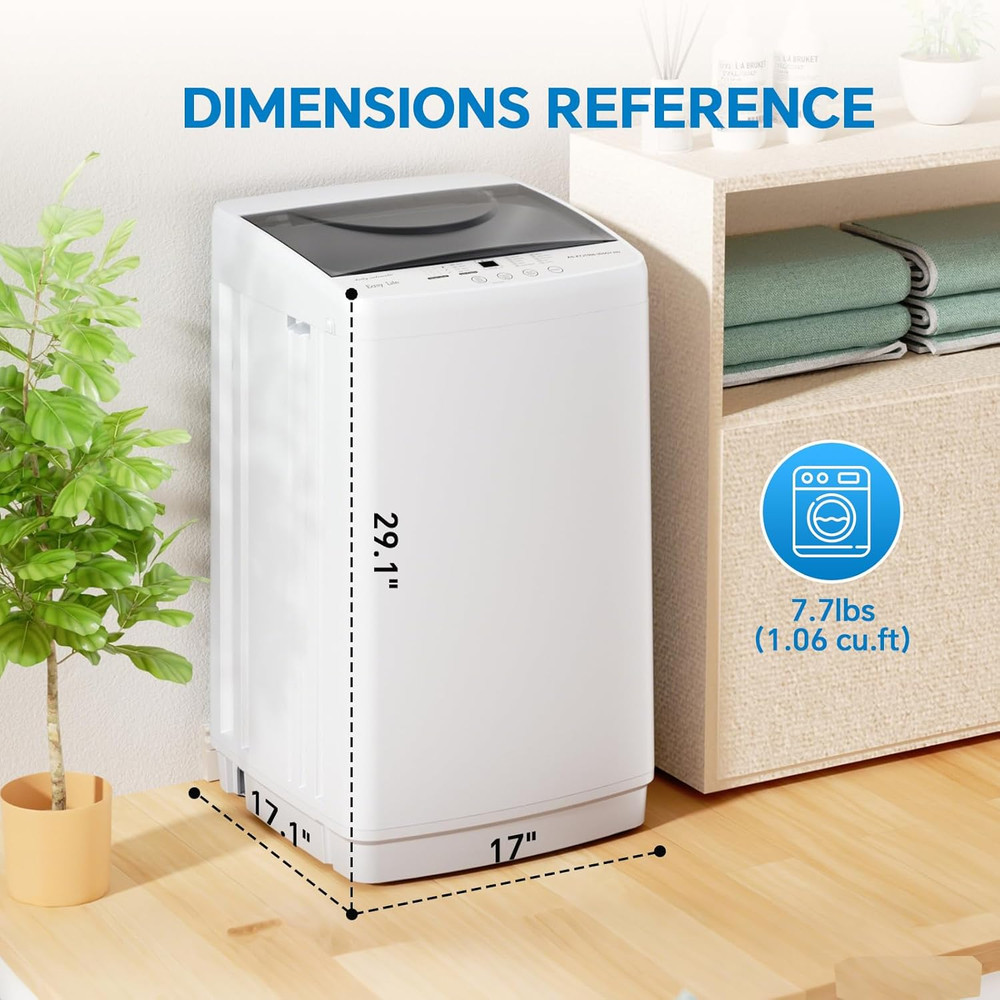 Portable Washing Machine, 7.7 Lbs Full-Automatic Compact Laundry Washer, Stainle