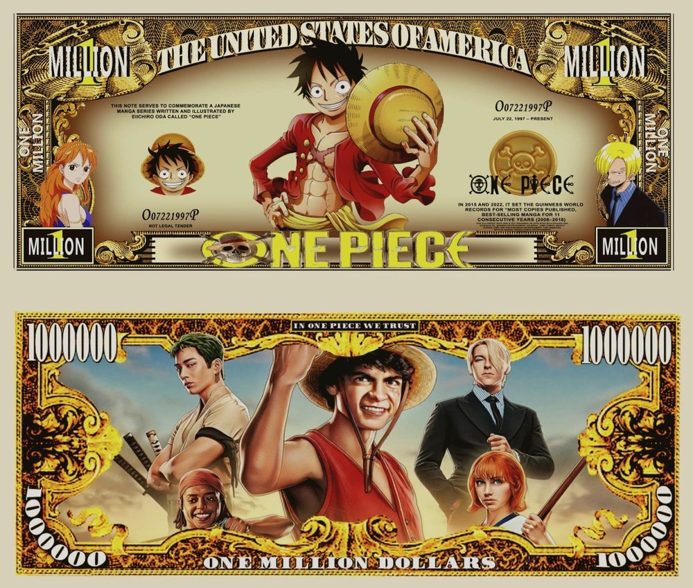 One Piece Million Dollar Bill Play Funny Money Novelty Note + Free Sleeve