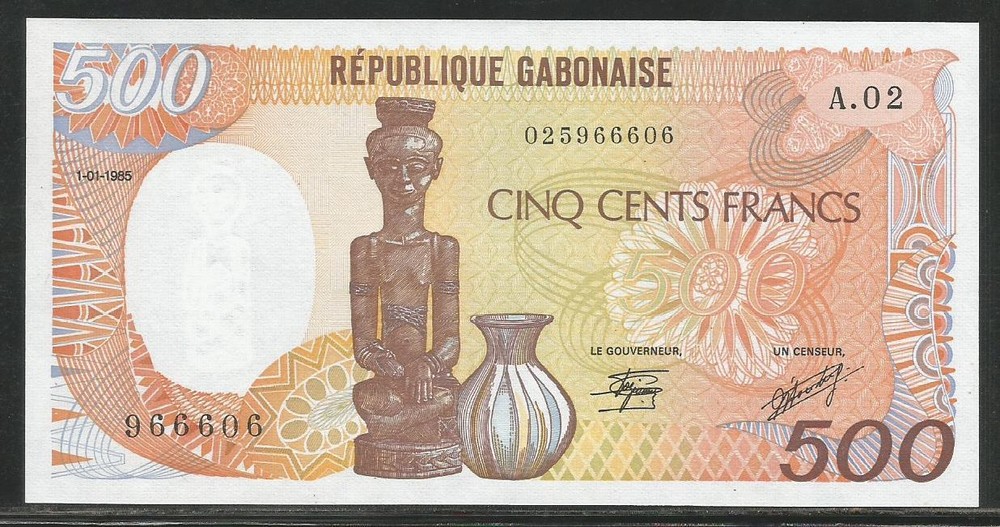 Gabon P-8 500 Francs 1985 Unc