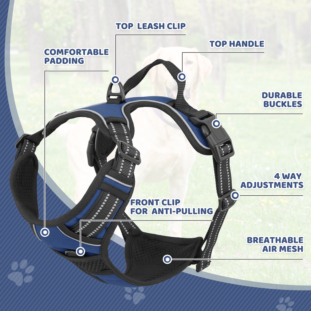 Soft & Comfortable No Pull Reflective Dog Pet Harness Adjustable w/Padded Handle
