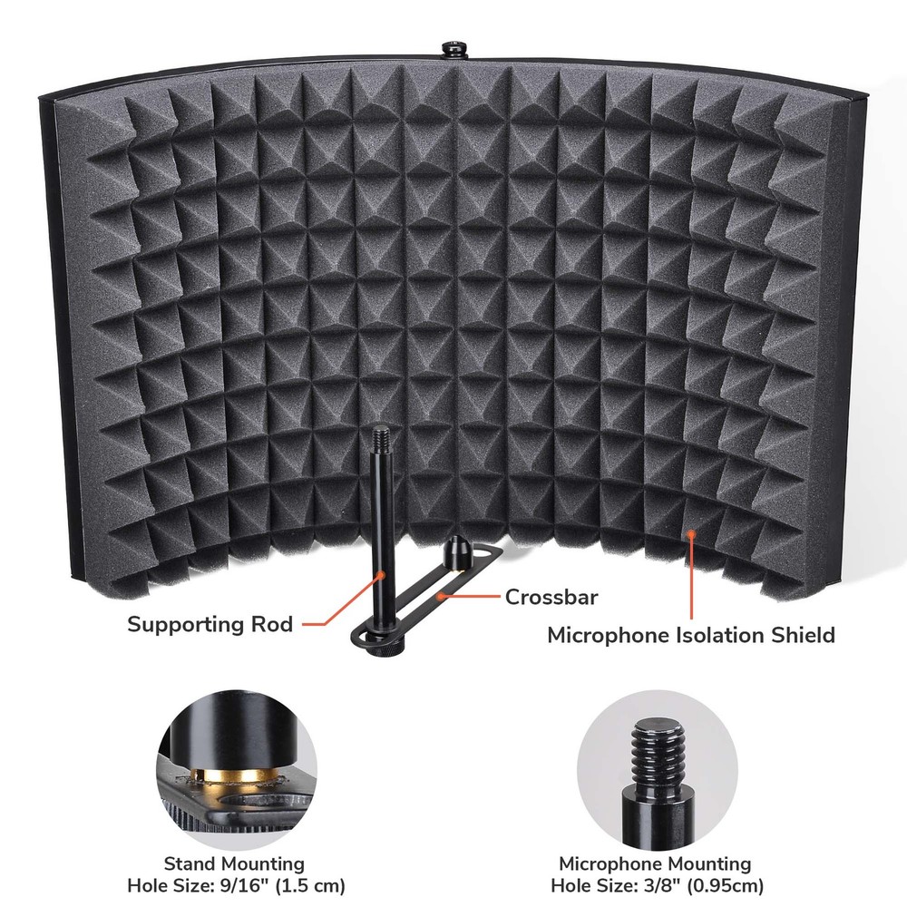 2 Fold Microphone Isolation Shield Video Studio Recording Absorber Foam Panel