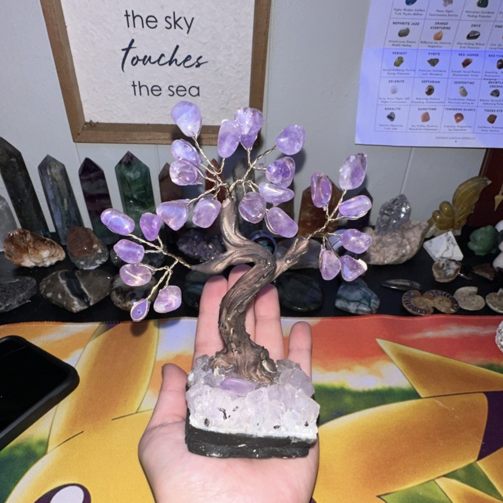 Amethyst Crystal Gemstone Tree Decor on Clear Quartz Base