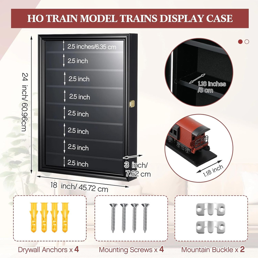 Ho Scale Model Train Display Case Wall Cabinet - 8 Shelves Lockable 98% UV Prote