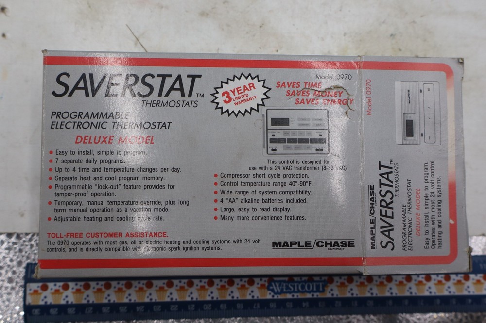 MAPLE CHASE SAVER STAT PROGRAMMABLE ELECTRONIC THERMOSTAT MODEL 0970 HEAT & COOL