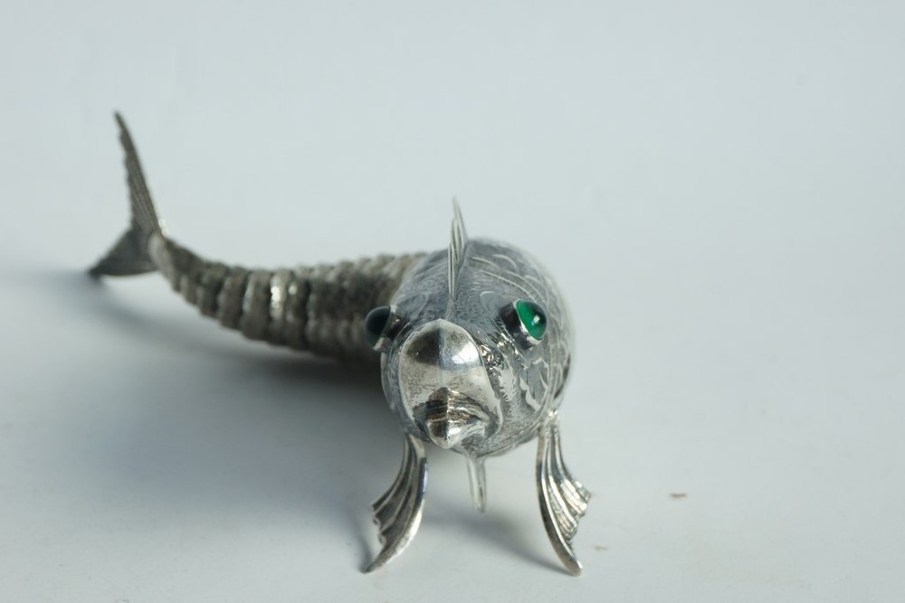 Solid silver articulated fish, Spain (76477)