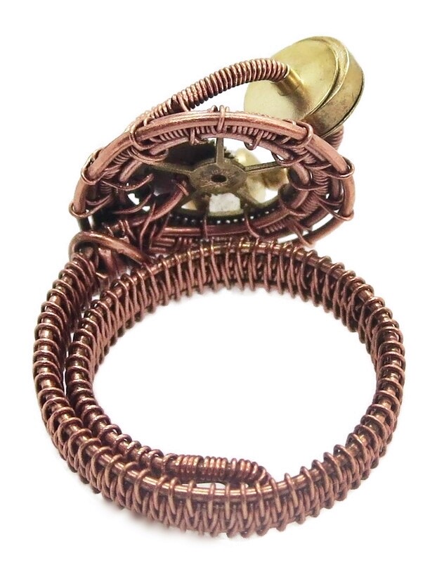 Adjustable Labradorite Steampunk Ring in Copper and Brass