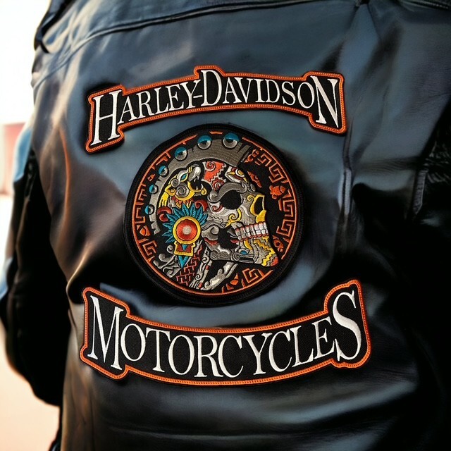 Harley Davidson Rocker Patch Set with Aztec Skull Center