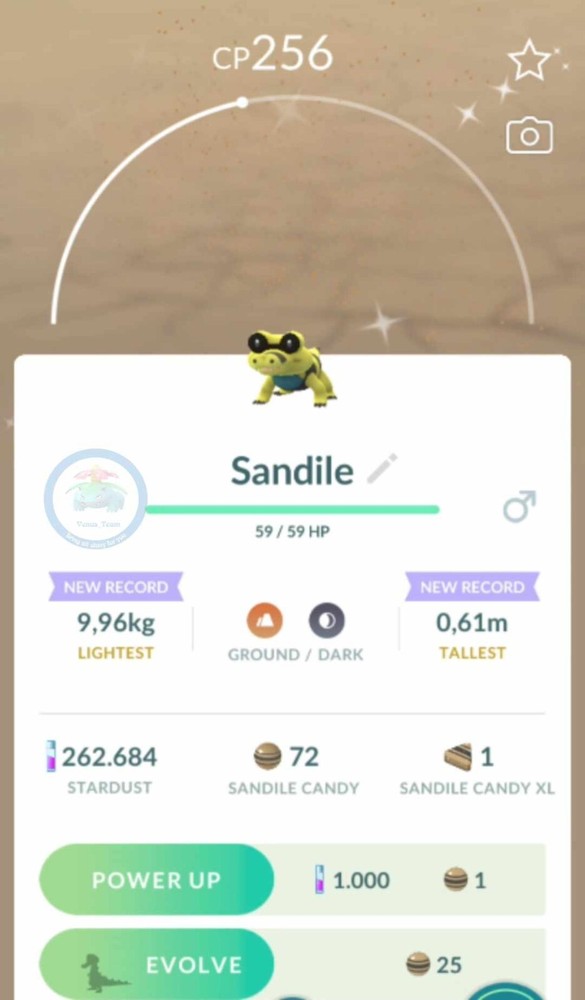 Pokémon Go ✨ Shiny Sandile ✨ P T C  80k Dust ✨