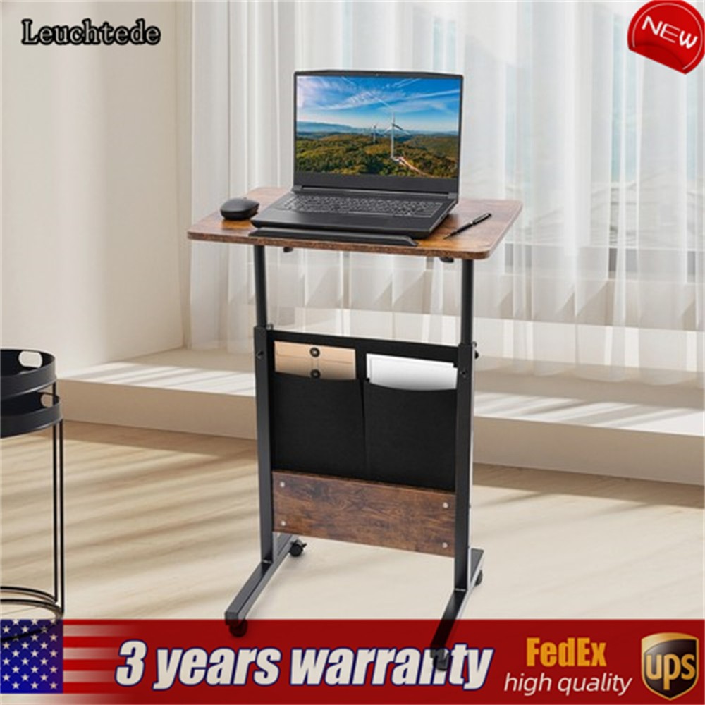 Rolling Laptop Desk Adjustable Height Computer Table Stand up Office w/ Storage