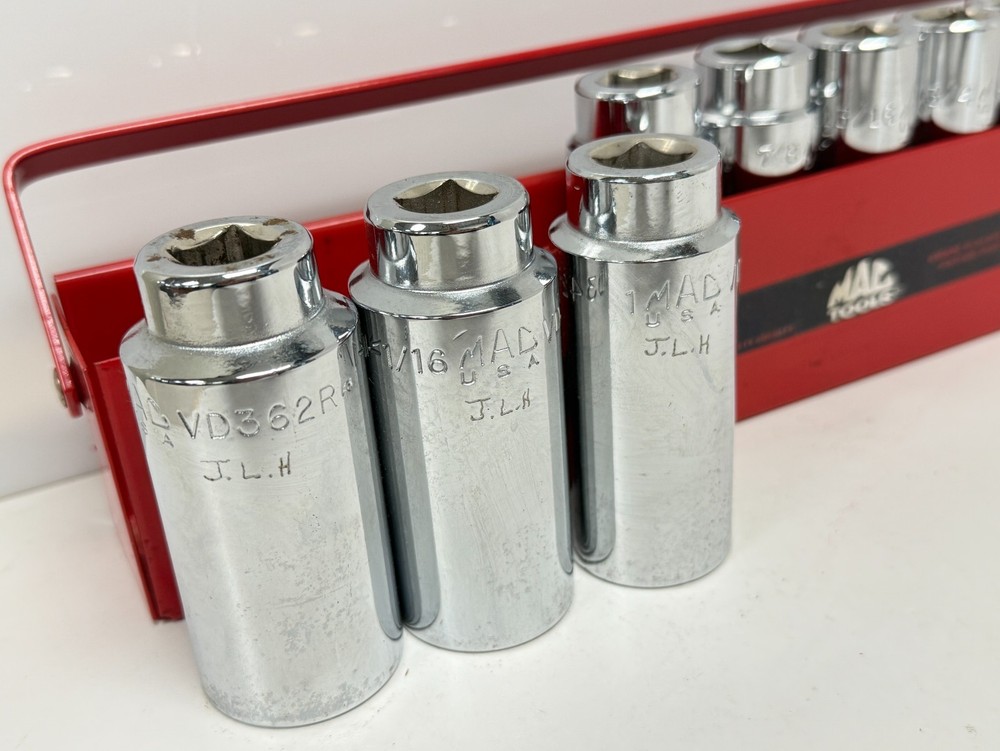 Mac Tools 11Pc SAE Deep Socket Set 1/2" Drive 12 Pt 7/16"-1 1/8" (Missing 9/16)