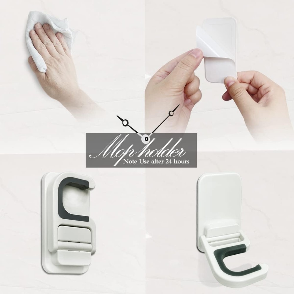 Broom Holder Wall Mount, Mount Self Adhesive, White-6pack