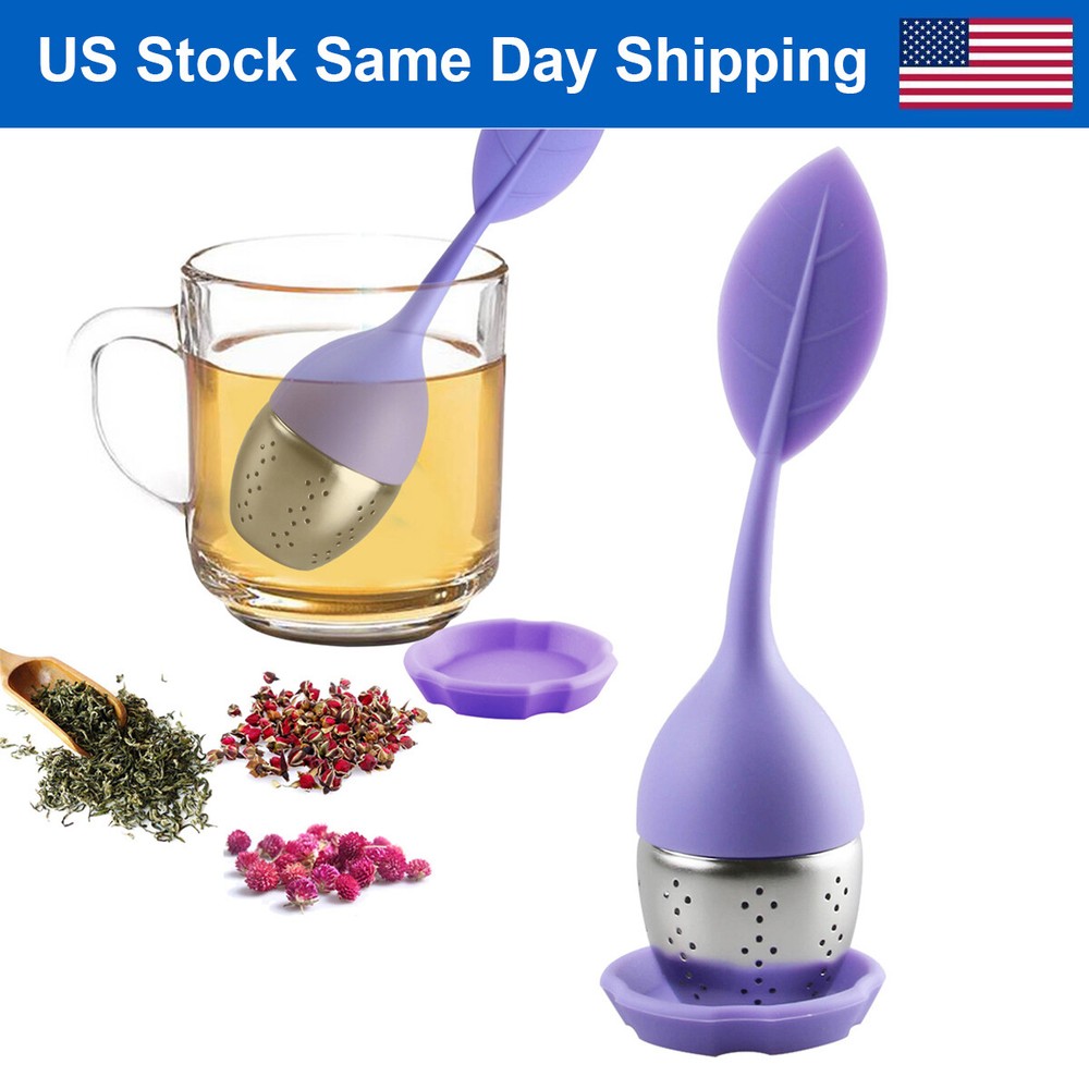 Purple Silicone Leaf Tea Infusers Stainless Tea Strainer Herbal Filter Diffuser