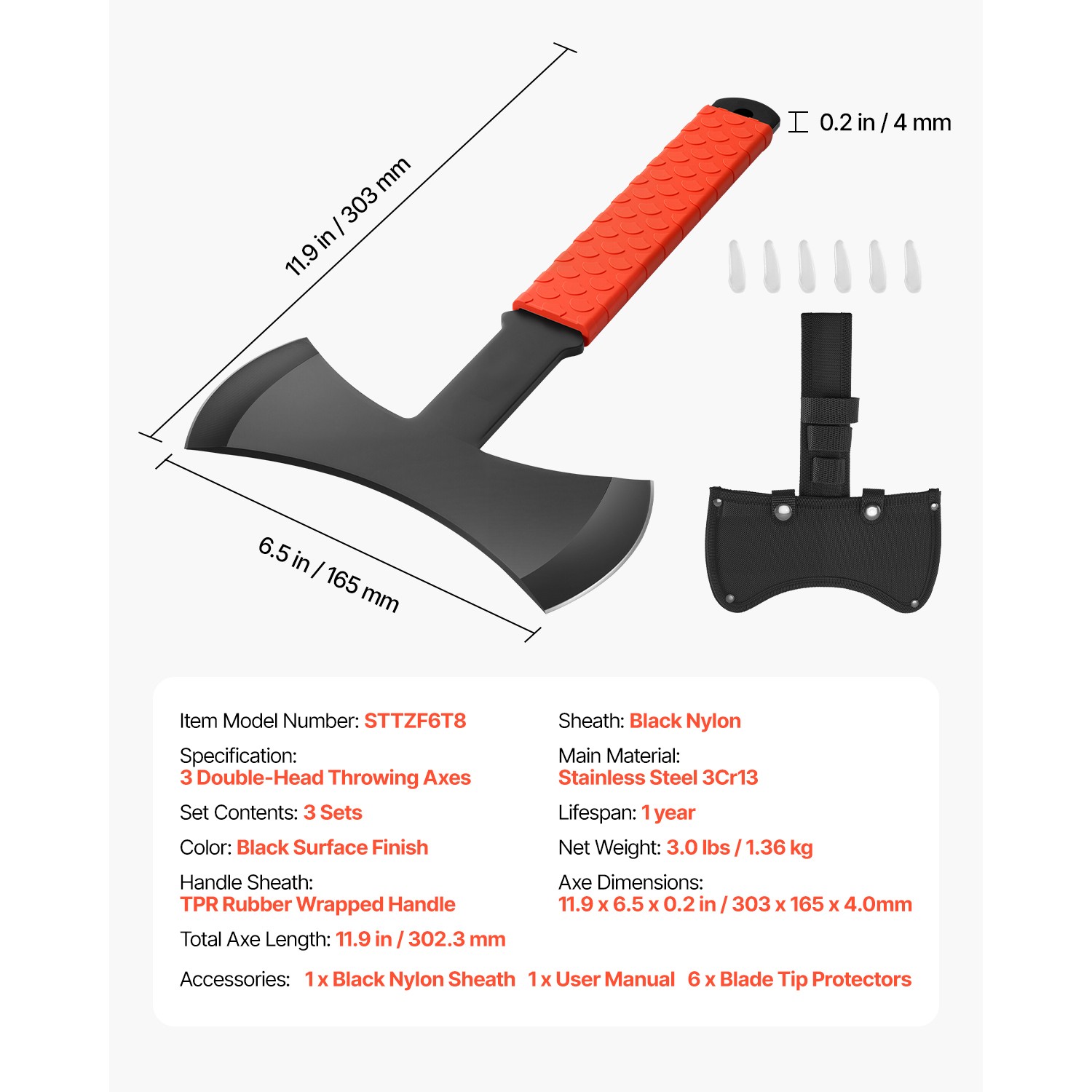 Throwing Axes and Tomahawks 3 Pack 11.9 inch Double Bit Axe Throwing Hatchet Set