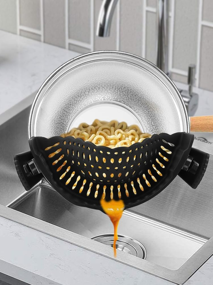 Clip on Strainer with Scraper,Silicone Strainer for Pots and Pans Adjustable ...