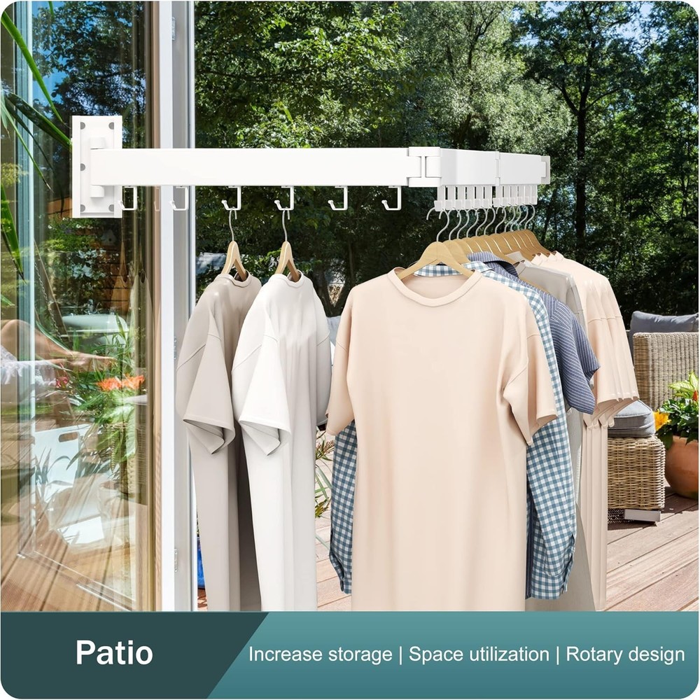 Durable Wall Mount Clothes Drying Rack - Foldable, Rust Resistant Design