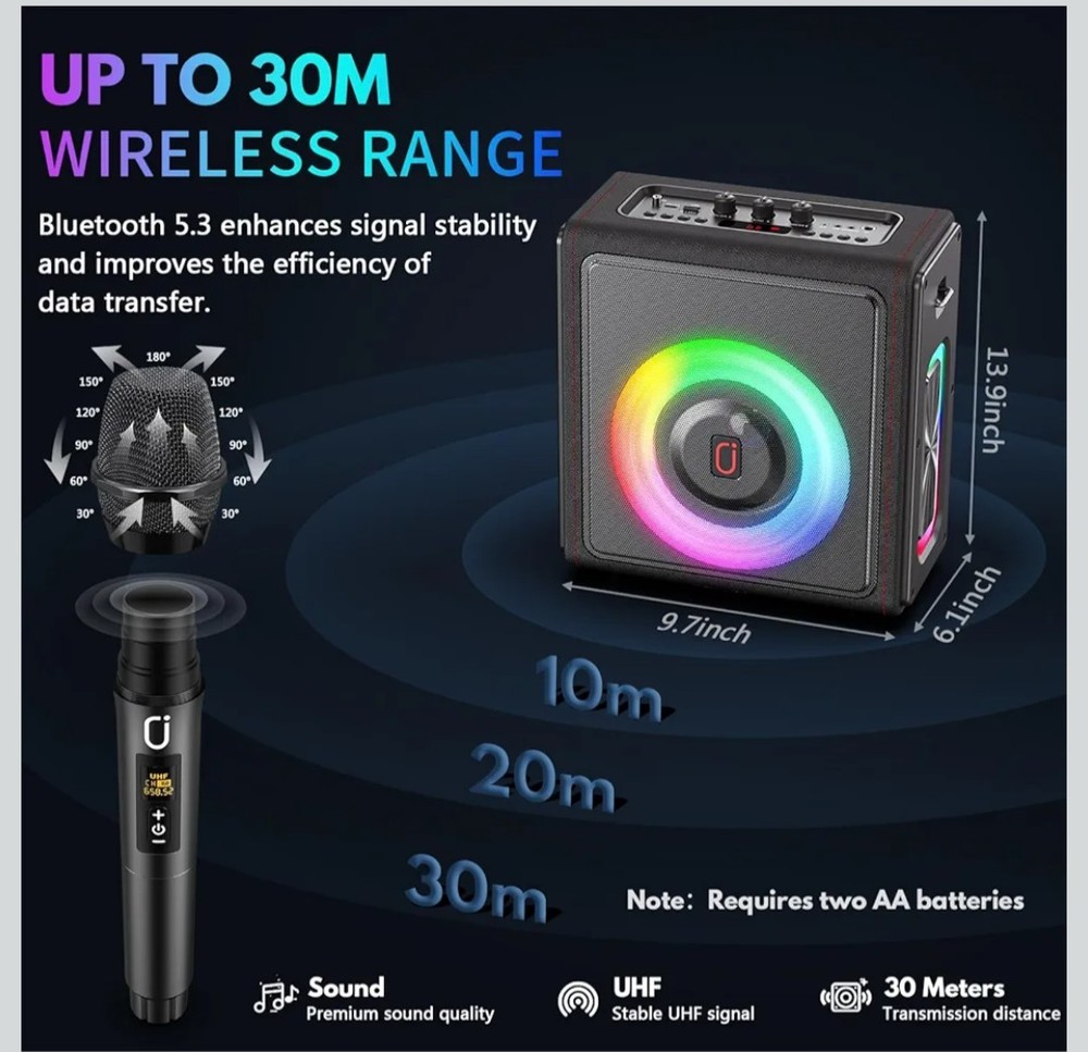 PPMIC Karaoke Machine, Portable Bluetooth 5.3 Speaker with 2 Wireless...