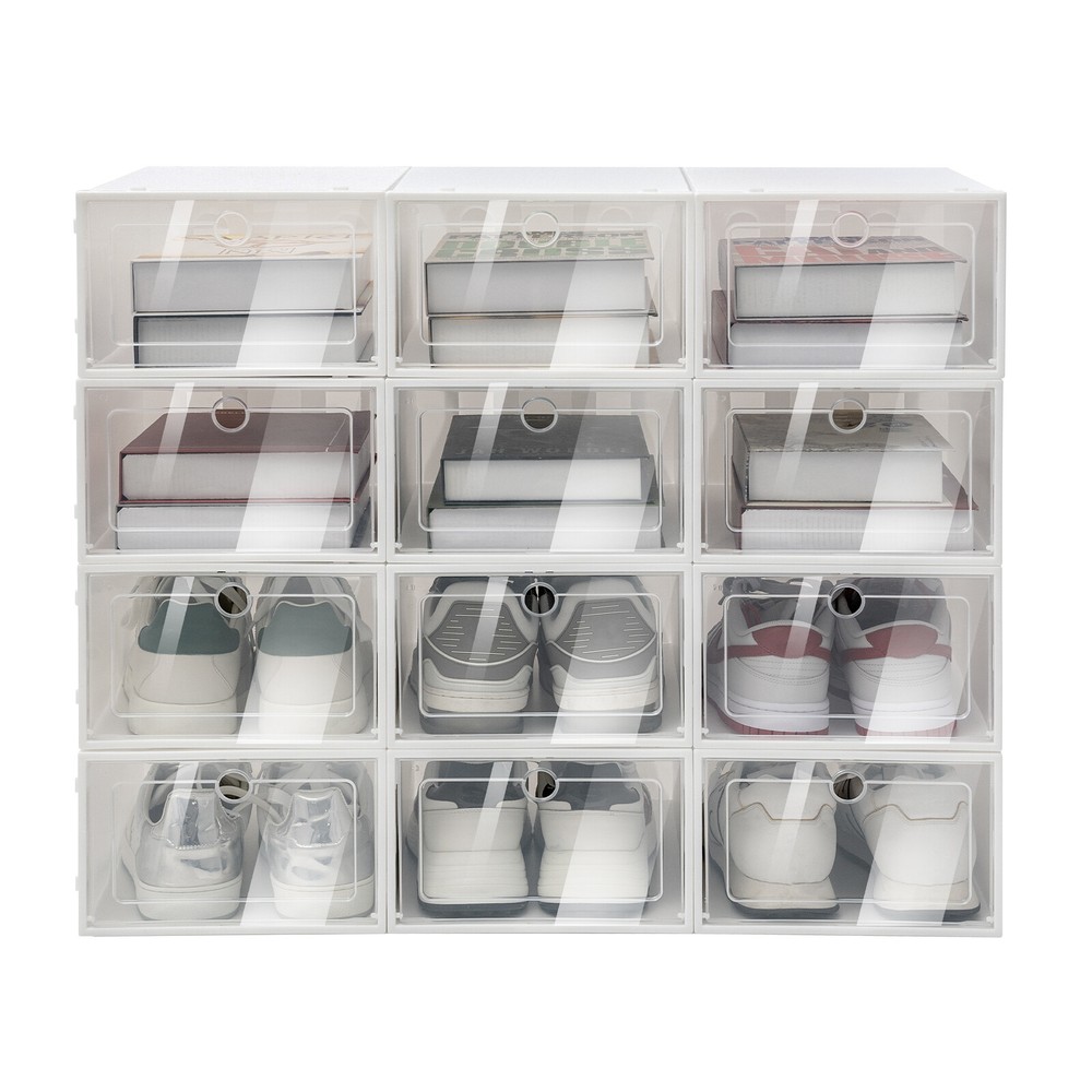 24Pcs Shoe Storage Box Clear Plastic Shoes Case Stackable Organizer Display