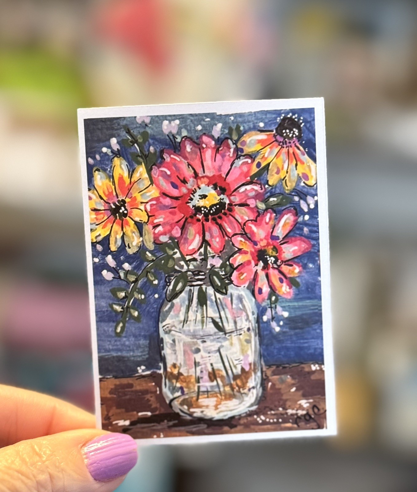 ACEO Original PRINT Flowers, Colorful flower aceo, Mason jar, heartfelt_by_robin