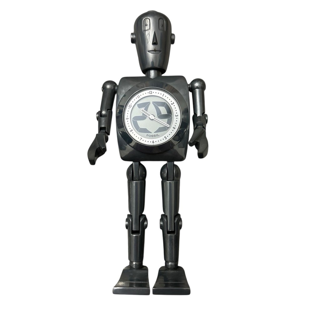 Fossil Stan BIG TIC Robot Man Silver Clock 6” Tall