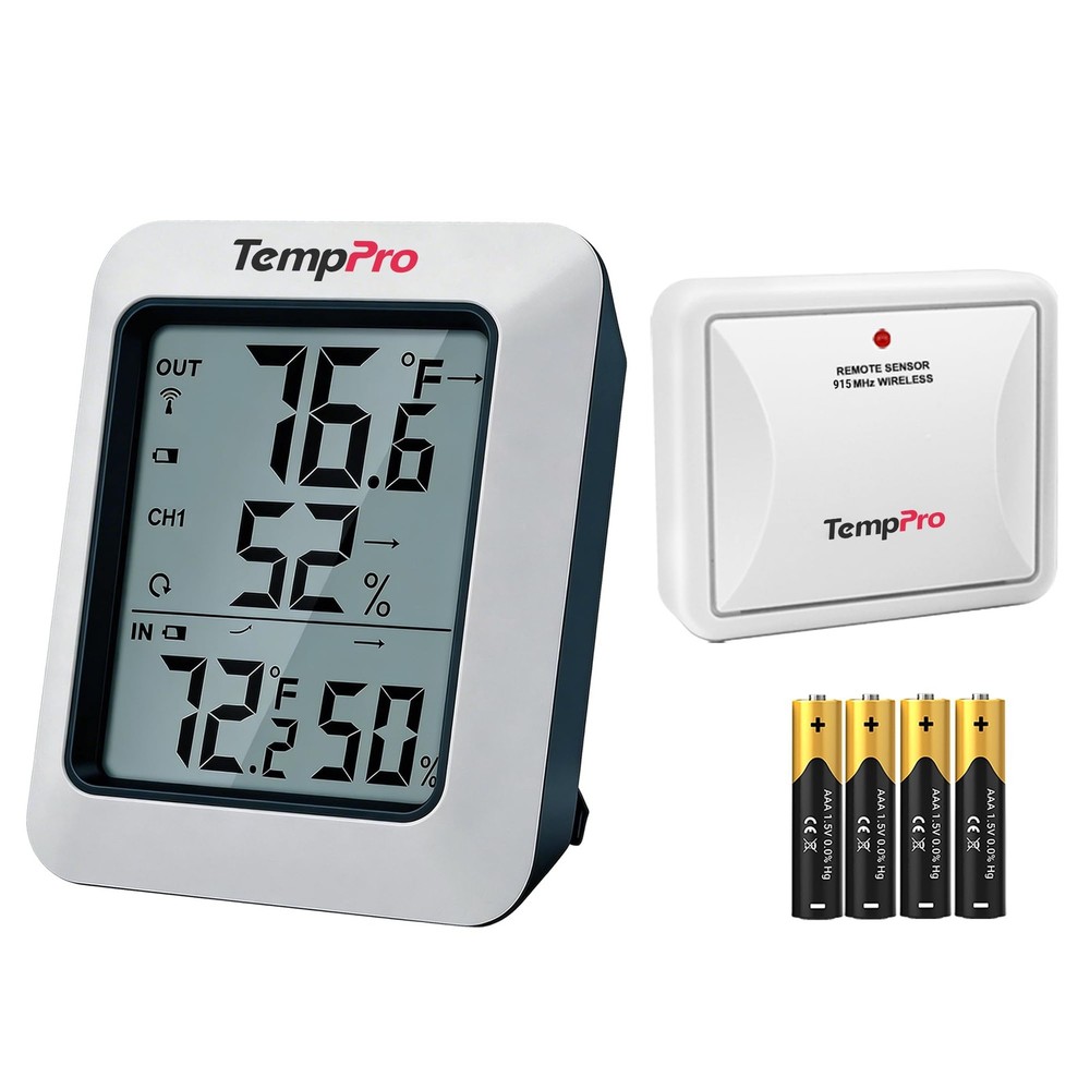TempPro Wireless Outdoor Hygrometer, 200ft/60m Range, Light White-1 Sensor