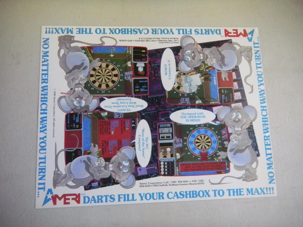 original old stock AMERI DARTS ARCADE video GAME FLYER