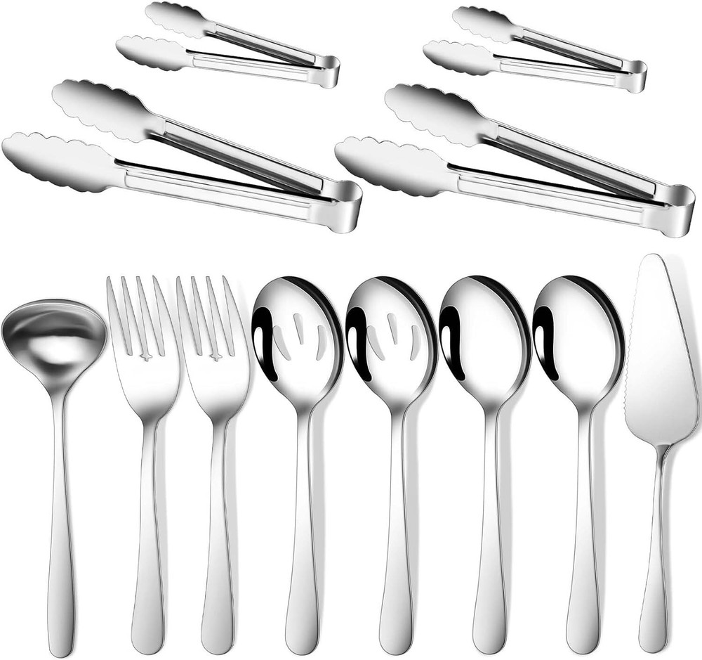 12 Pieces Serving Utensils Include Large Serving Spoons,Slotted Serving Spoon...