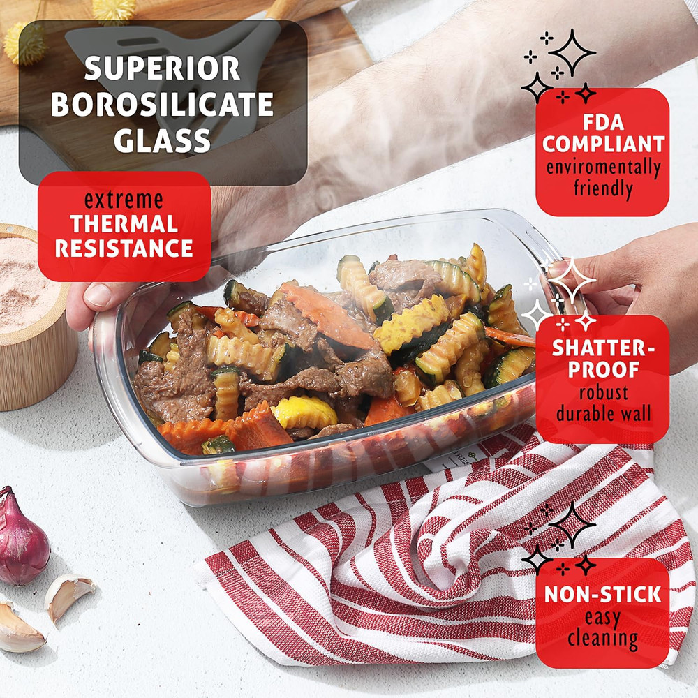 EATEX Glass Bread Pans for Homemade Bread Baking, 1.9 Quart Deep Rectangular