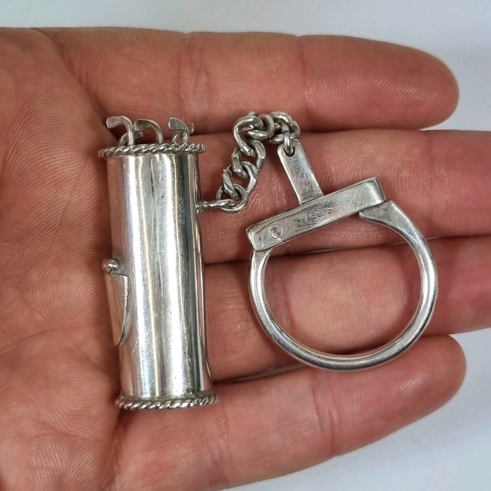 Solid Silver Miniature Golf Bag Key Ring Stamped 925
