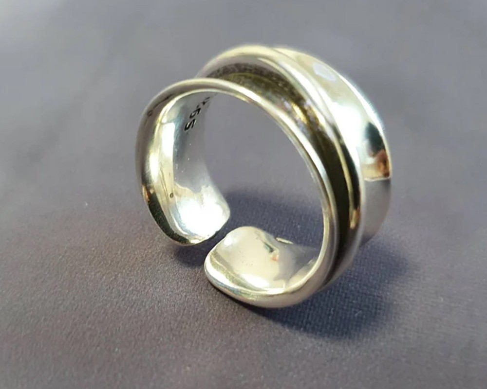 Solid 925Sterling Silver Adjustable Wrap Style Cuff Wide Boho Hammered Band Ring