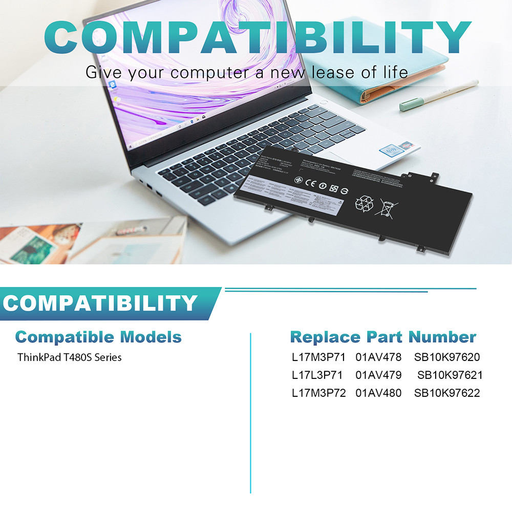 Lot 01AV478 Battery For Lenovo ThinkPad T480s 01AV479 01AV480 L17L3P71 L17M3P71