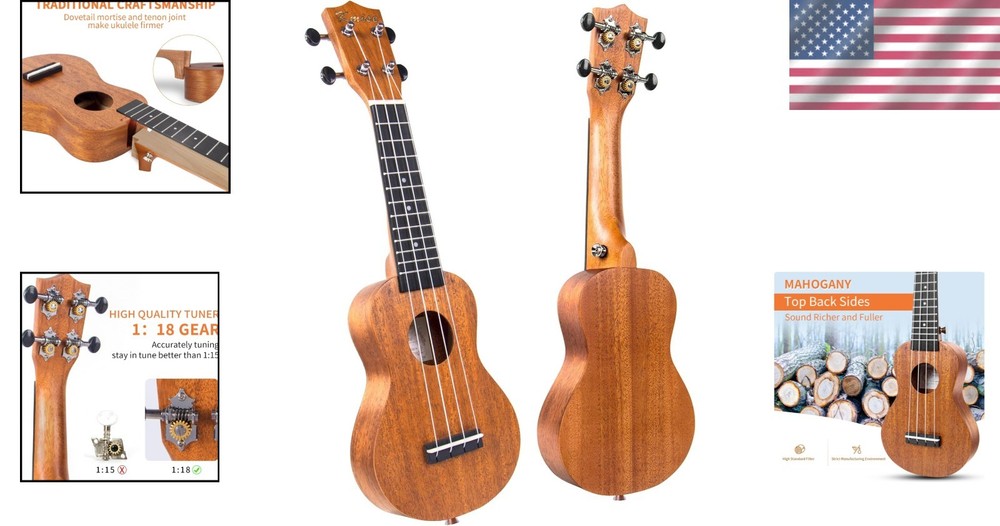Mini Ukulele 17" Mahogany Nylon Strings Lightweight