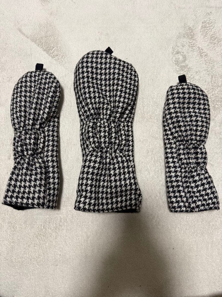 Brandless Houndstooth Golf Headcover 3pc Set Large Medium Small Black White