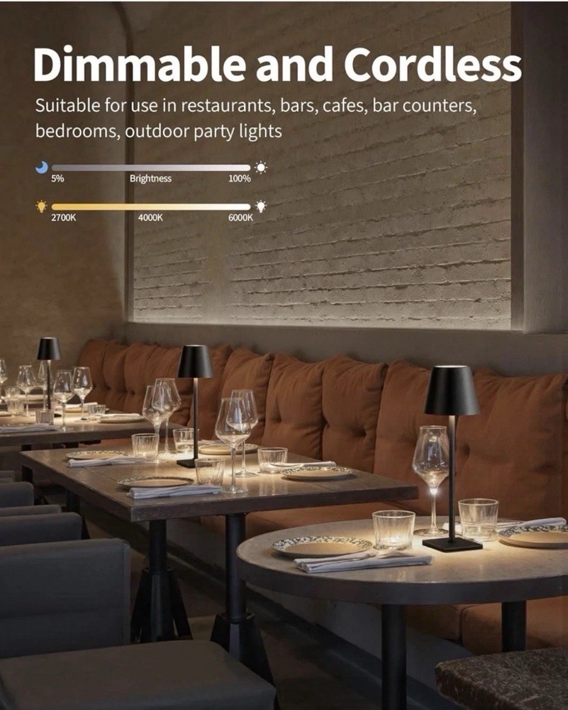 Rechargeable Cordless Table Lamps, 2 Pack with Touch Control & Waterproof Design