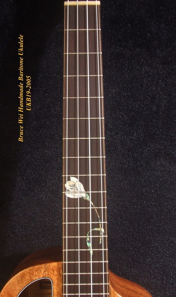 Handcrafted 4 String Baritone Ukulele, Solid Mango & Acacia, Flower UKB19-2005