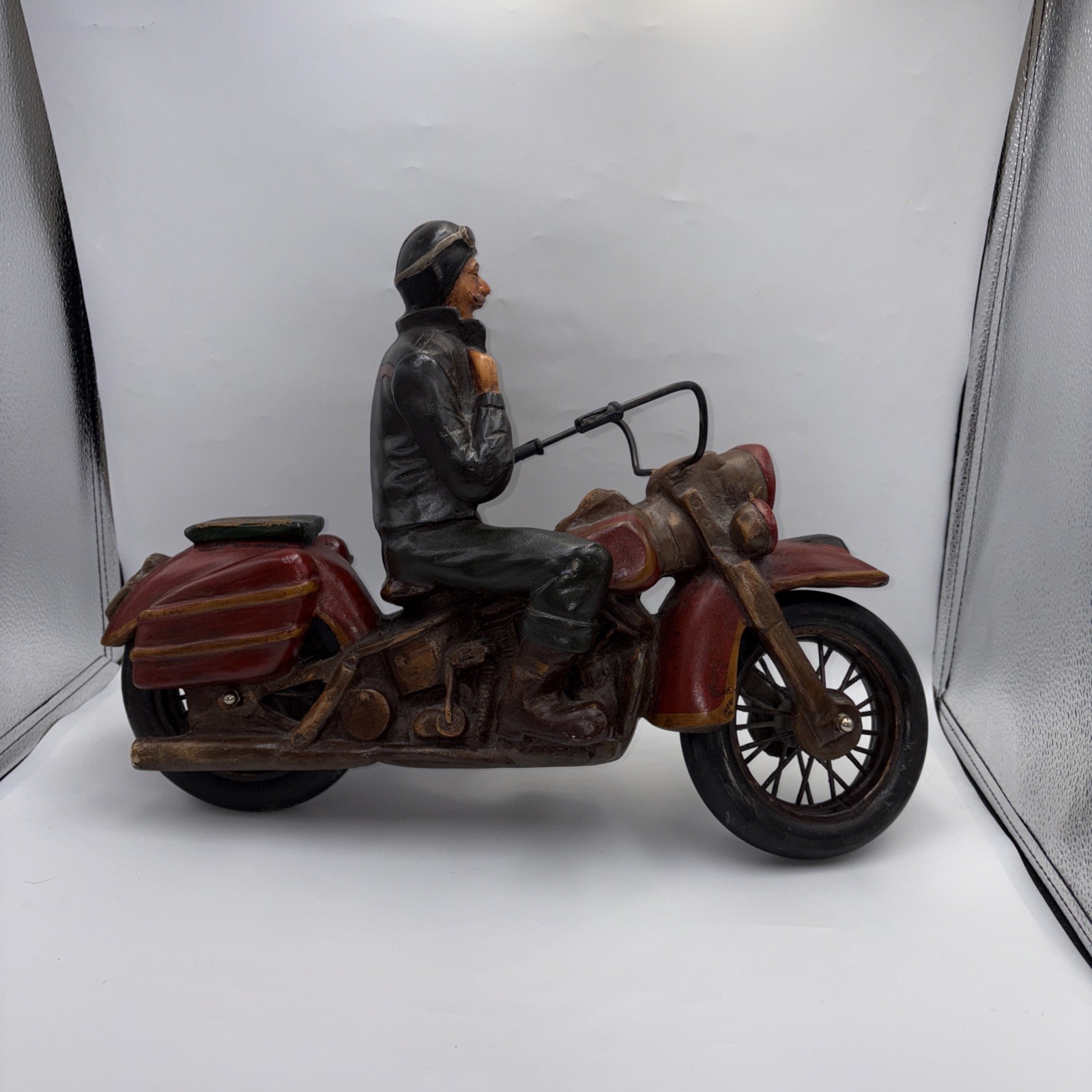 Vintage Large Resin Harley Davidson Style Motorcycle Sculpture w/Rider 19"x14"