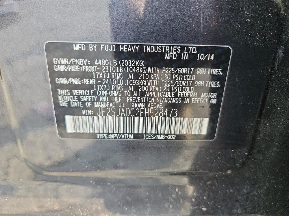 Engine ECM Electronic Control Module Floor Cavity Fits 15-16 FORESTER 4852493