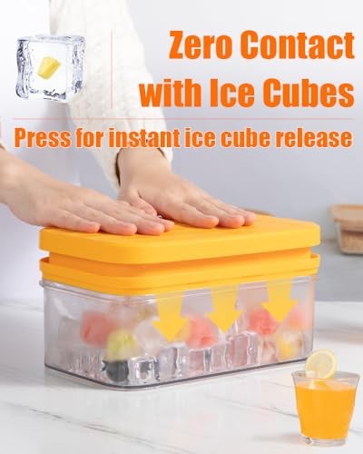 Ice Cube Tray with Lid&Bin, Ice Cube Mold with 56 Cubes, Stackable Ice Orange