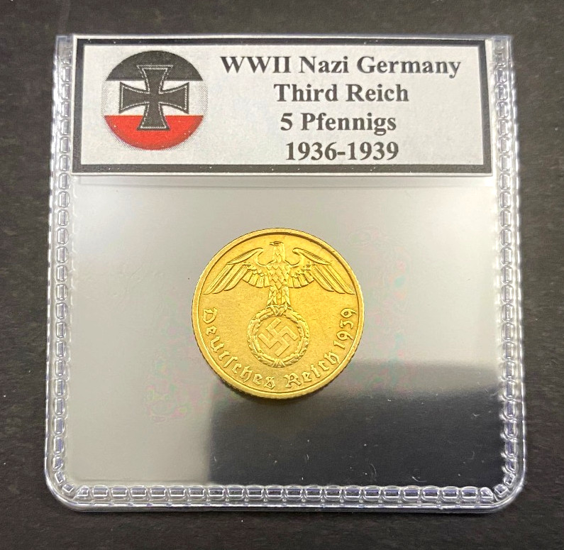 Germany WWII Era Third Reich Nazi Genuine 5 Pfennigs Coin 1936-1939 Al.Bronze