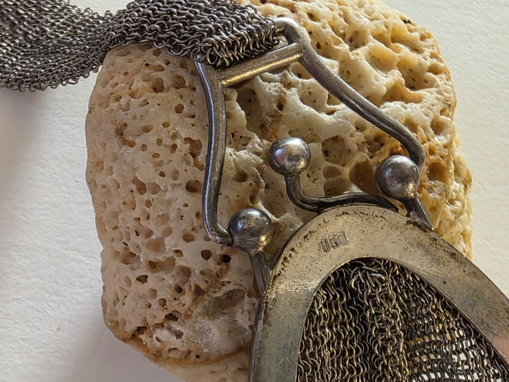 Antique Solid Silver 800 German Small Mesh Handbag Purse with Mesh Handle Strap.