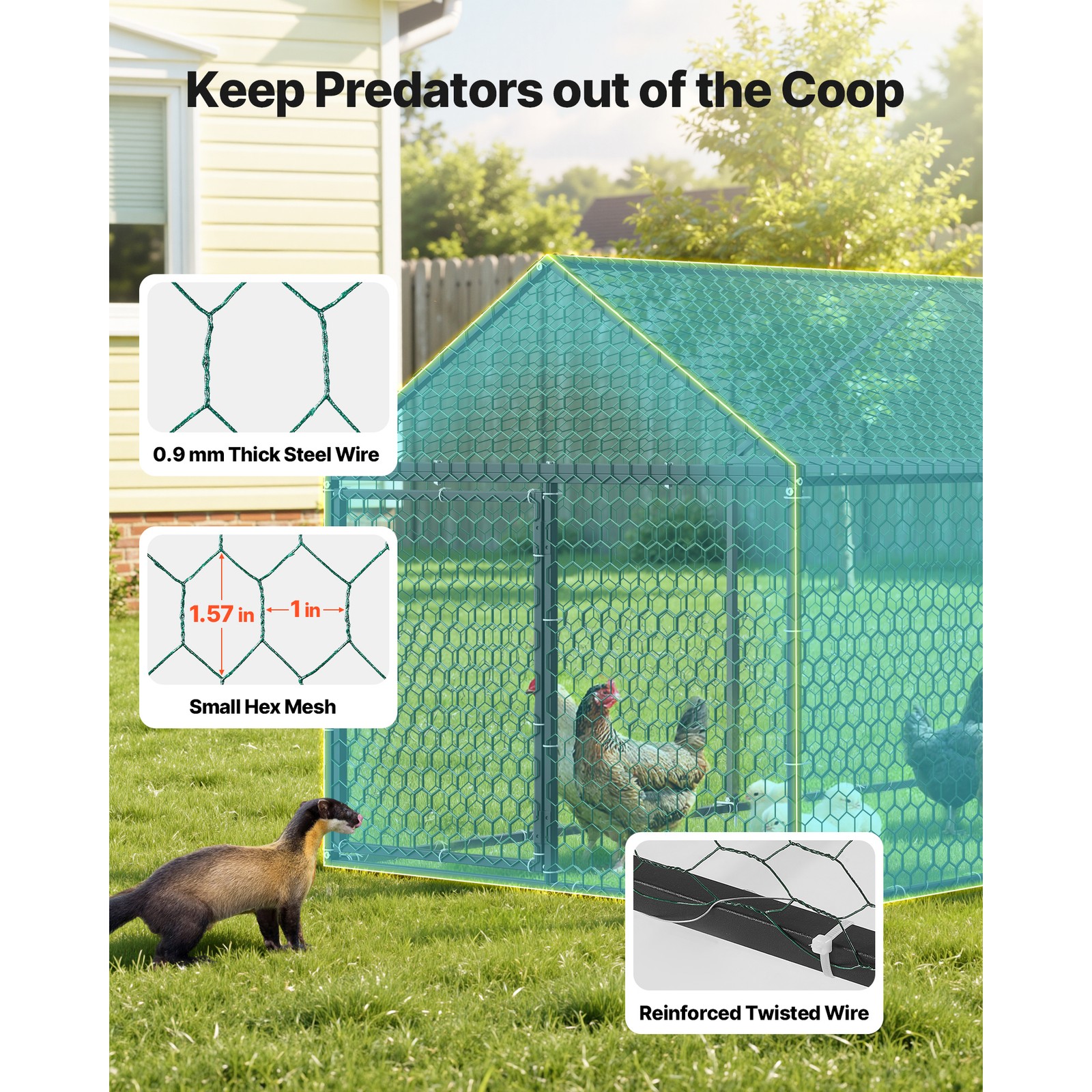 Uimoso Metal Chicken Coop with Cover for 6-8 Chickens,3.3x9.8x3.3ft Poultry Cage